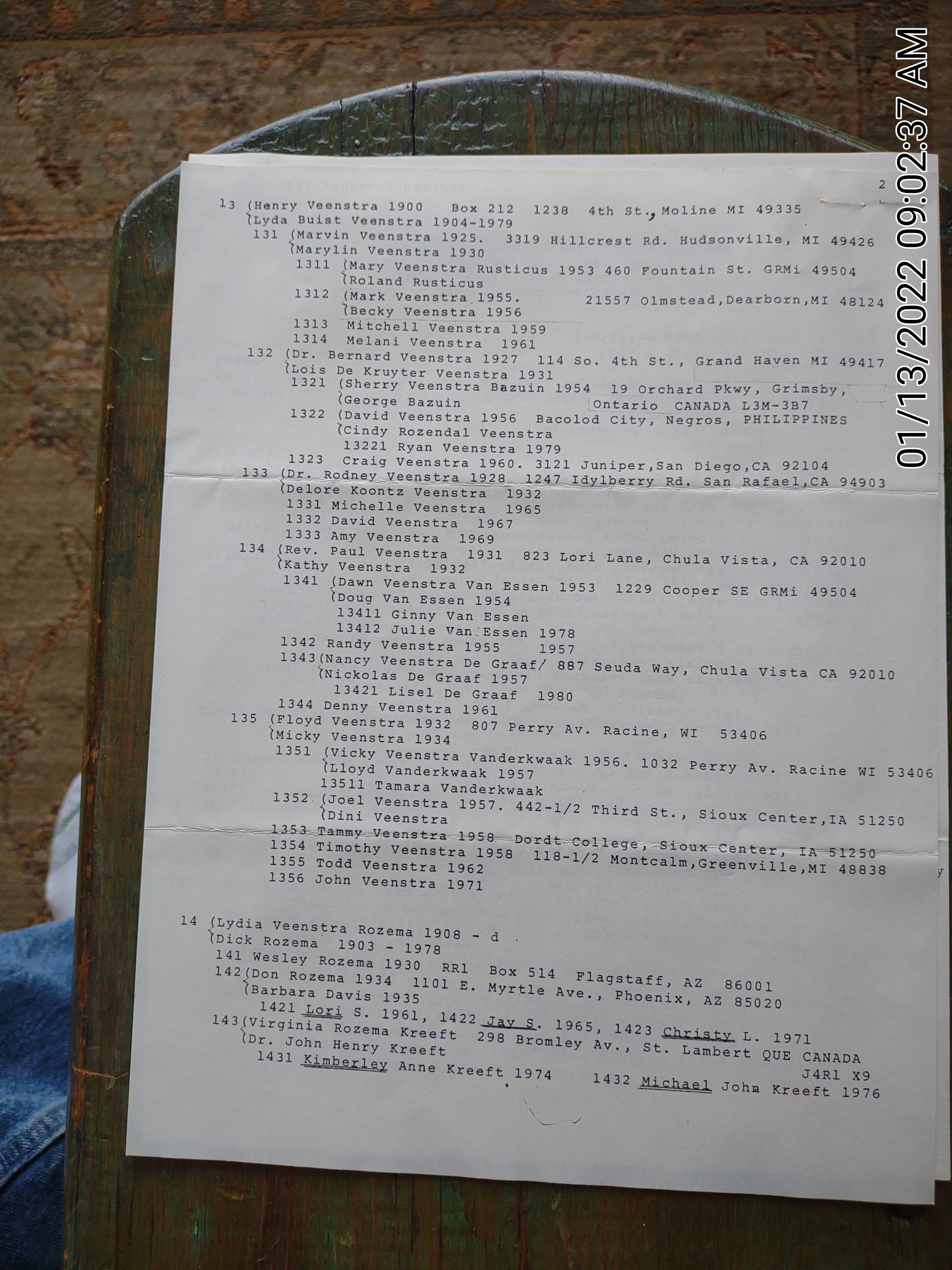 Melle Sierds Veenstra - Descendant List 1980 pg2