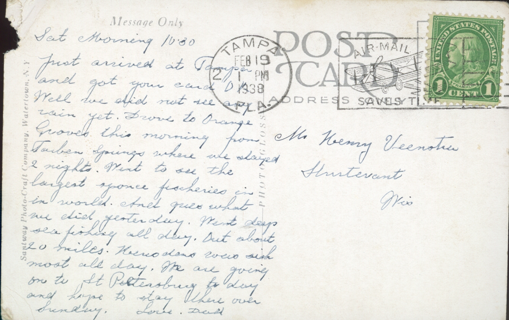 Sierd 'Charles' Veenstra - ™Postcard to Henry Veenstra b