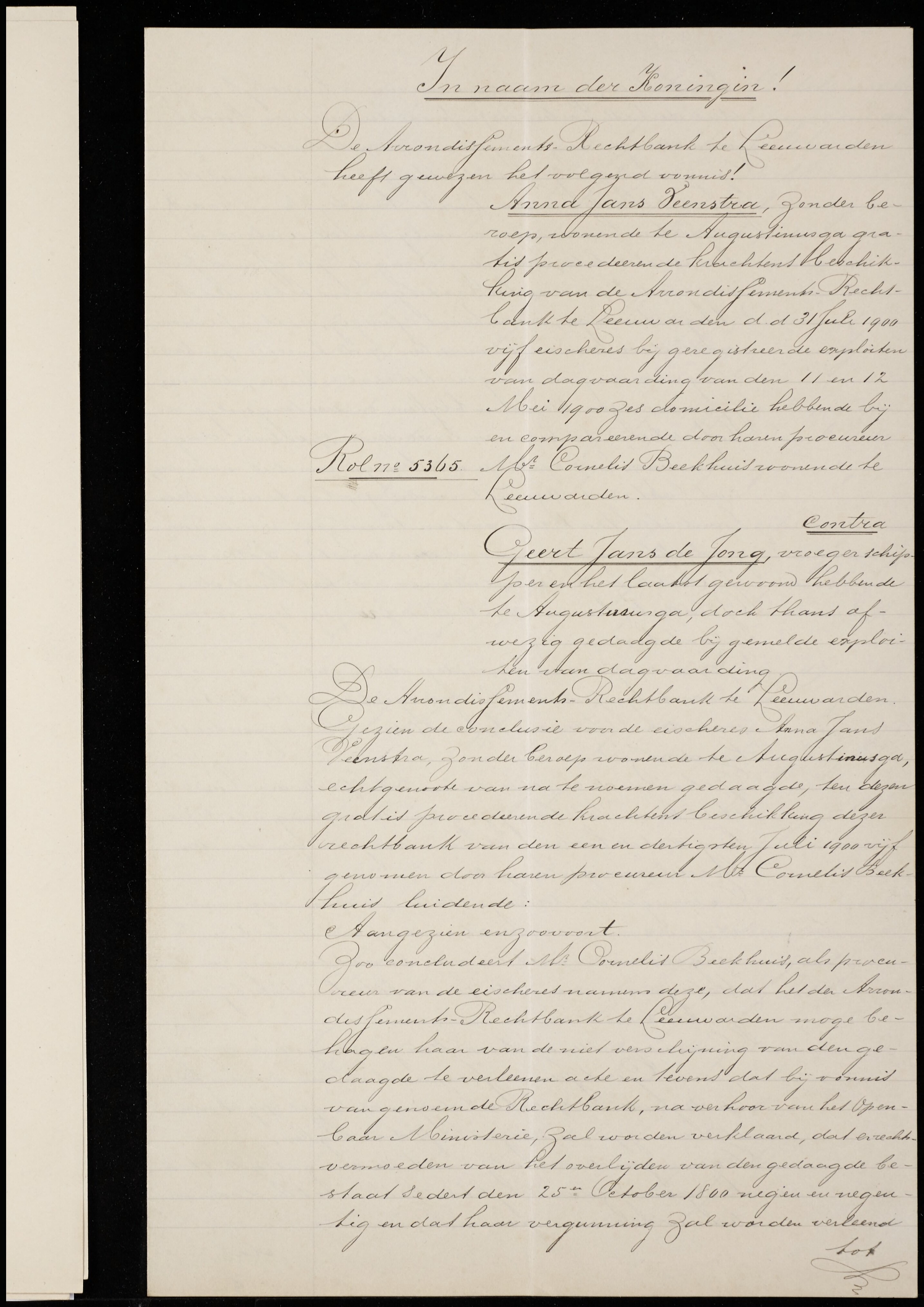 Klaas van der Wal & Anna Jans Veenstra - Marriage Divorce Extract, Bride 10-20-1906