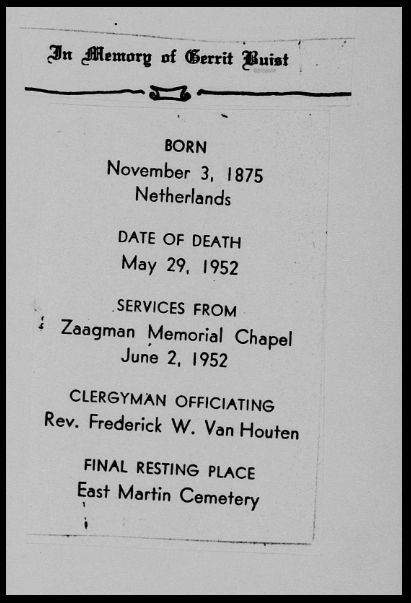Geert 'Gerrit' Buist - Memorial Card 1952