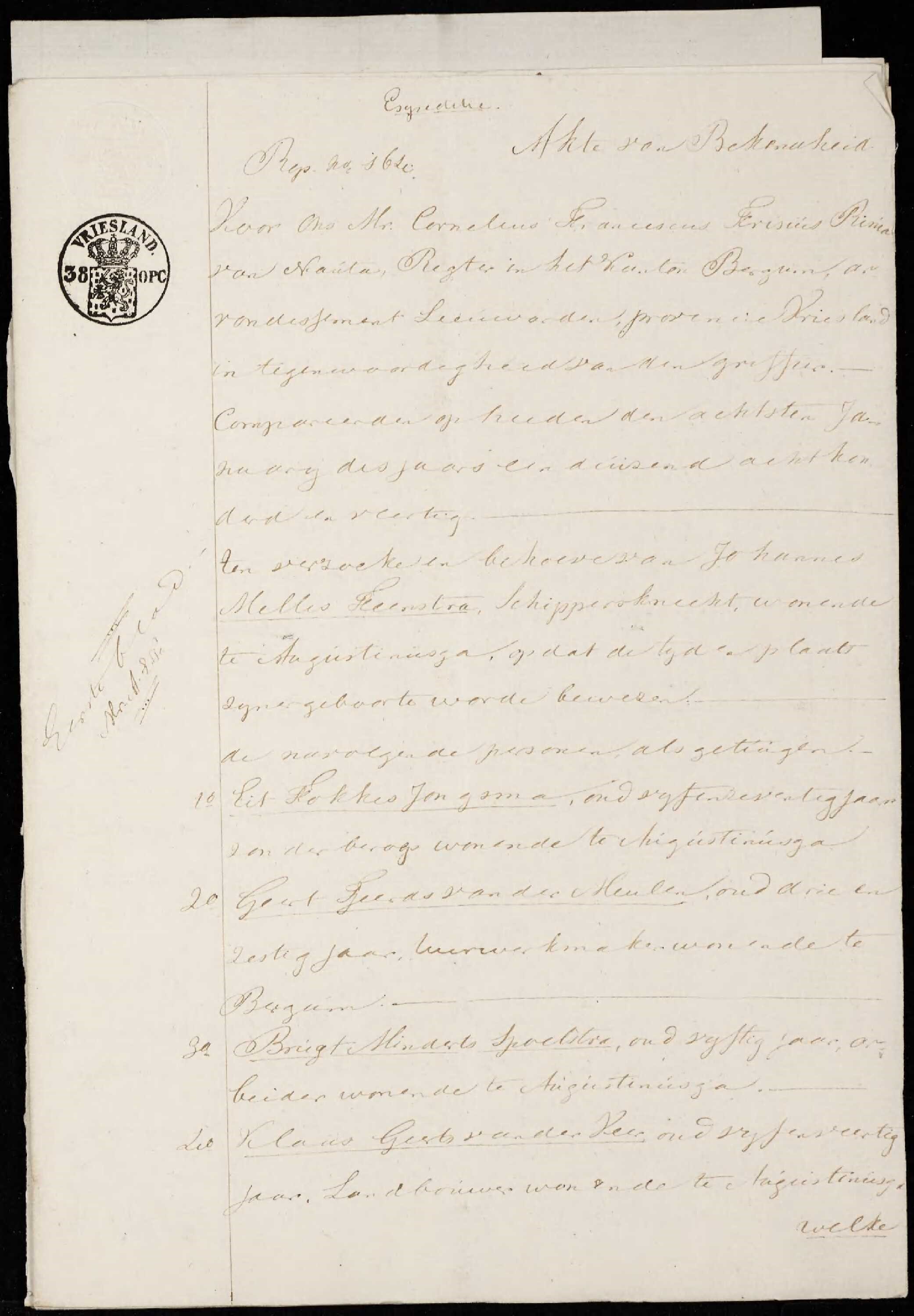 Johannes Melles Feenstra & Stijntje Meindertsma - Marriage Unknown Extract 2-5-1840 pg1