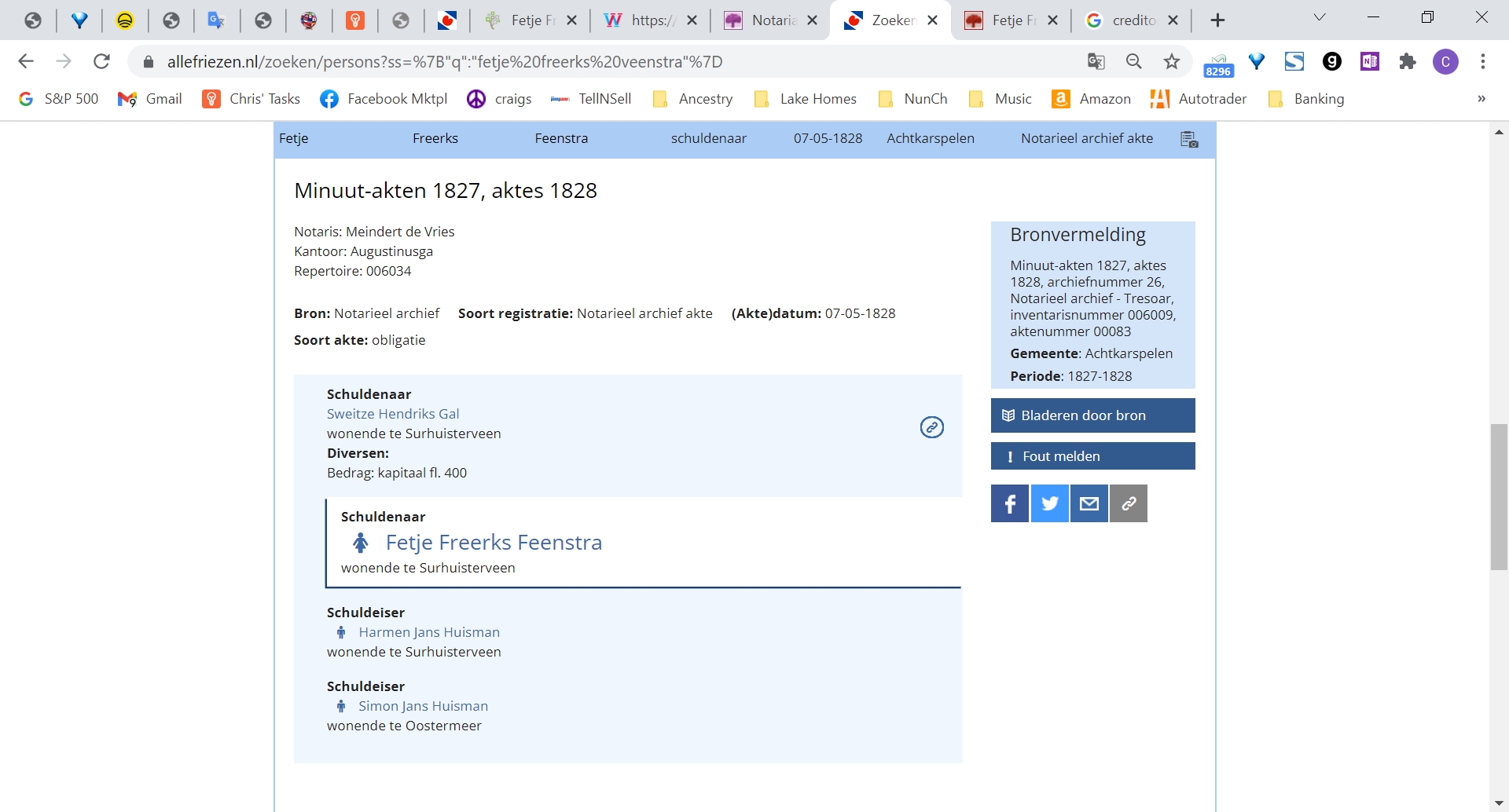 Fetje Freerks Feenstra - Notorial Archive Deed for Personal Loan 5-7-1828 (dutch)