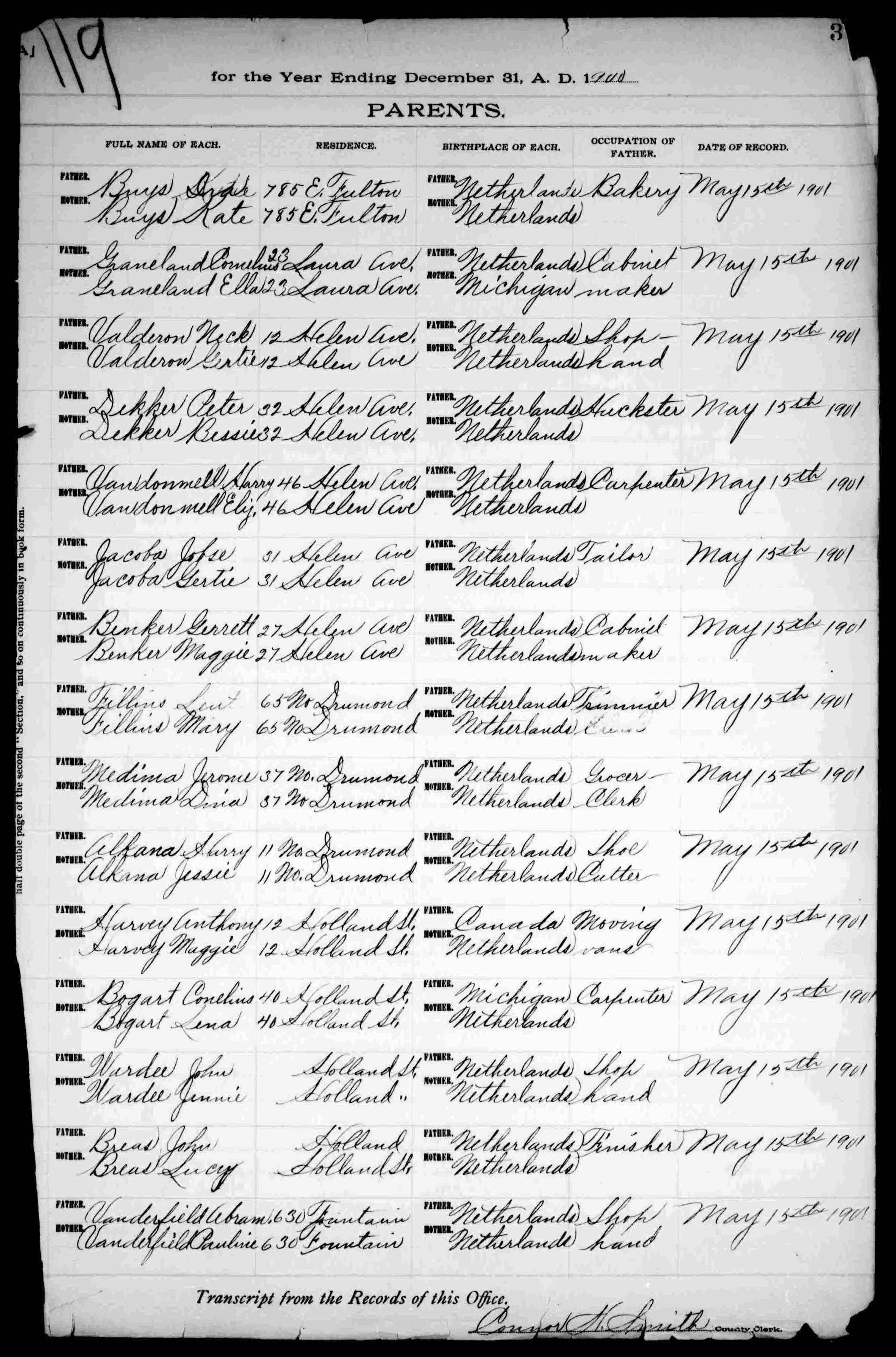 Henrietta Alkema - Birth Index 11-26-1900 pg2
